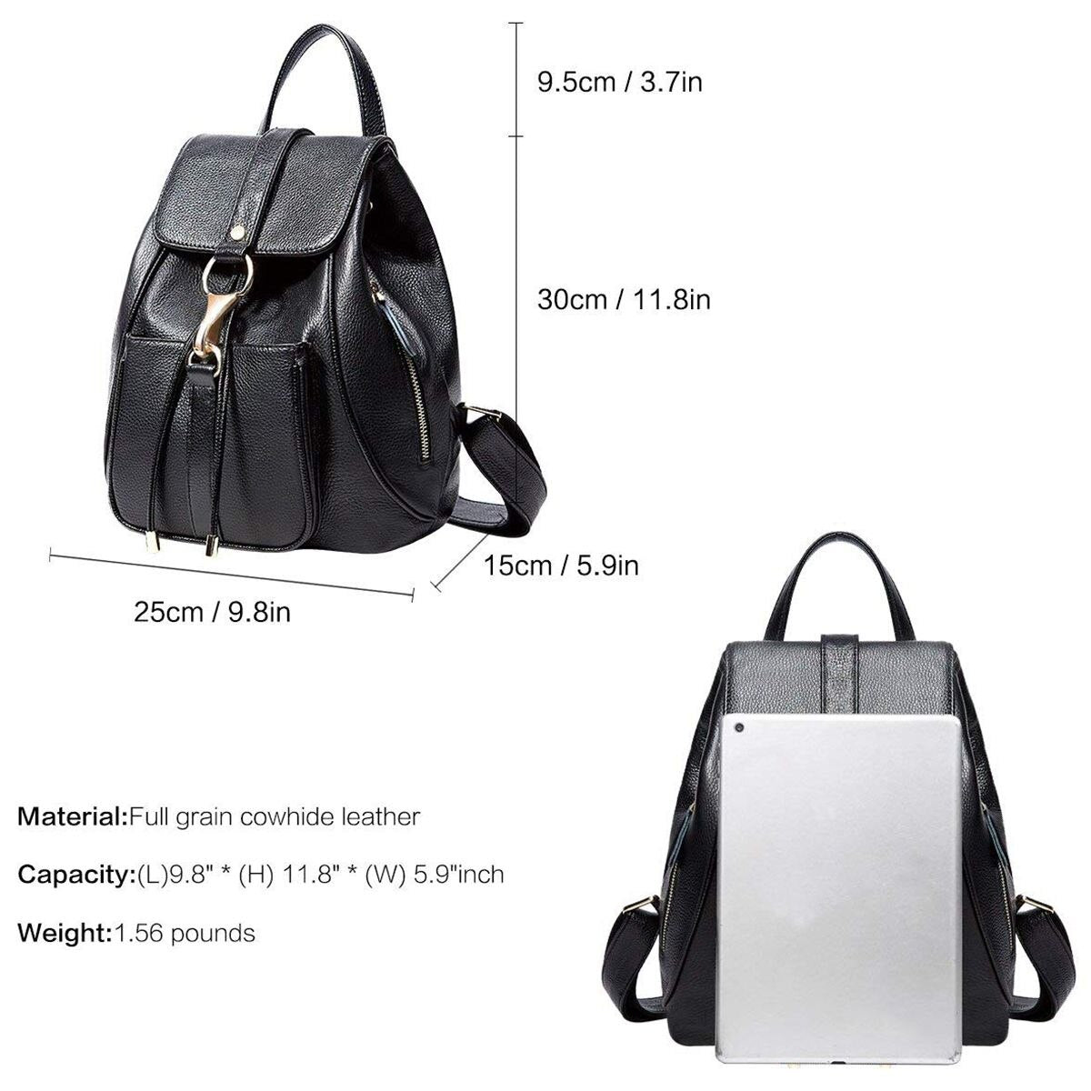 Leather Backpacks Purse for Women Ladies Fashion Travel Shoulder Bag (Black) - ebowsos