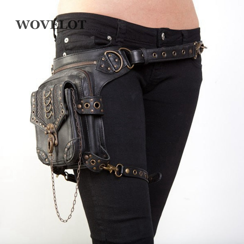 Leather Unisex Waist Pack Leg Drop Bags Motorcycle Crossbody Messenger Shoulder Belt Bum Hip Purse Pouch Thigh Fanny Bags - ebowsos