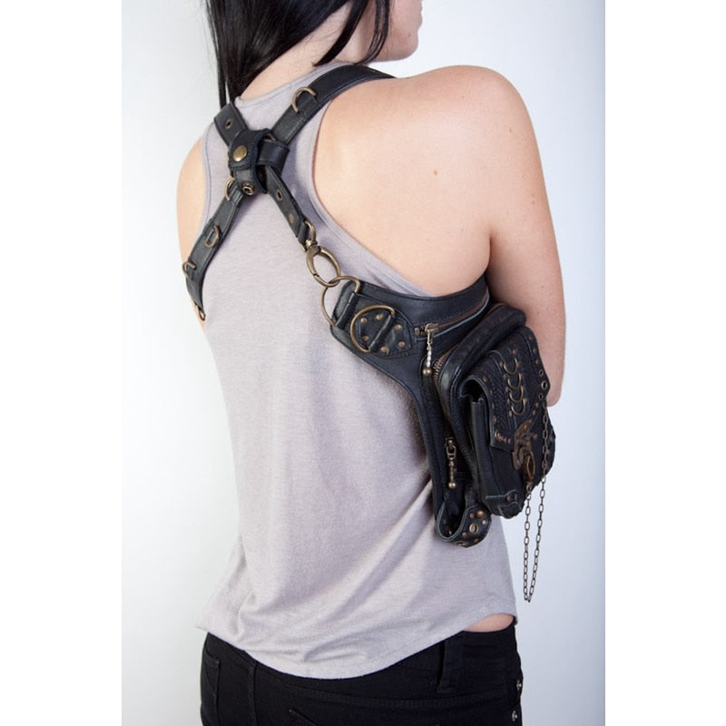 Leather Unisex Waist Pack Leg Drop Bags Motorcycle Crossbody Messenger Shoulder Belt Bum Hip Purse Pouch Thigh Fanny Bags - ebowsos