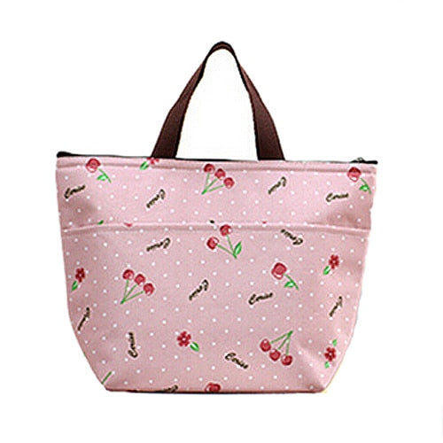 Lunch Box Bag Tote Insulated Cooler Carry Bag,cherry - ebowsos