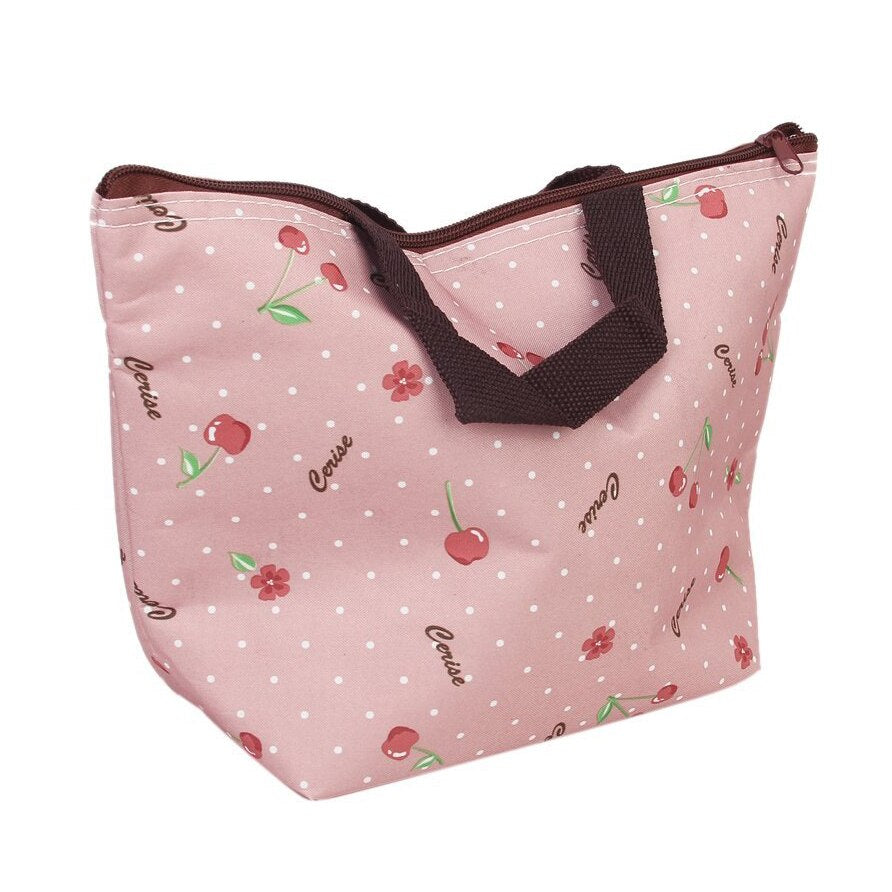 Lunch Box Bag Tote Insulated Cooler Carry Bag for Travel Picnic - Cherry Pattern - ebowsos