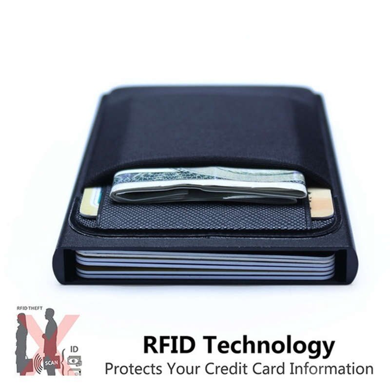 Men Business Aluminum Wallet With Back Pocket Cash Id Card Holder Rfid Blocking Slim Metal Wallet Automatic Up Credit Car - ebowsos