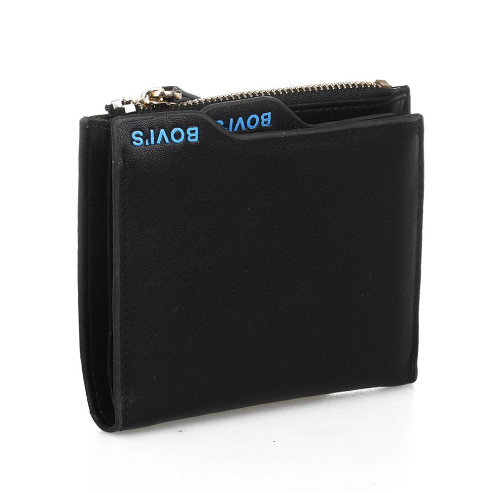 Men PU card holder wallet with zipper design - Black - ebowsos