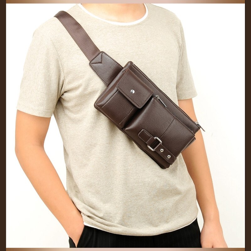 Men'S Leather Waist Belt Multifunctional Mobile Bag Leisure Outdoor Bag Practical Cashier Bag Slant Brassiere Wallet Leat - ebowsos