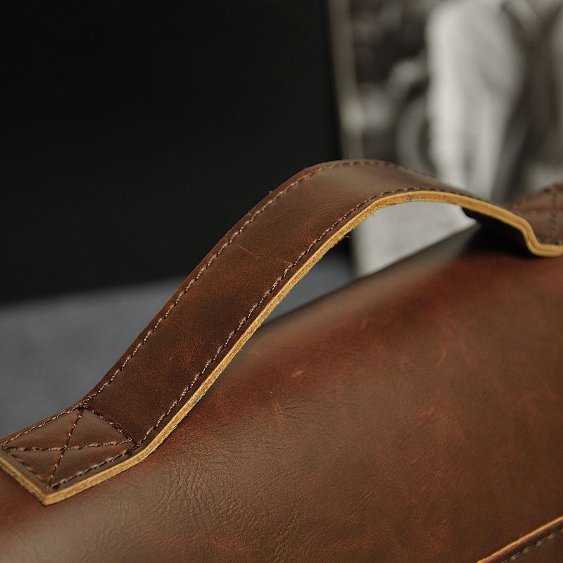 Men's Leather Messenger Shoulder Bags Business Work Briefcase Laptop Bag Handbag, Brown - ebowsos