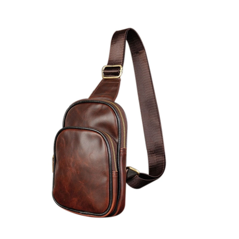 Men's PU Leather Chest Cycle Sling Pack Satchel Shoulder Bag Small Day Packs Purse(coffee) - ebowsos