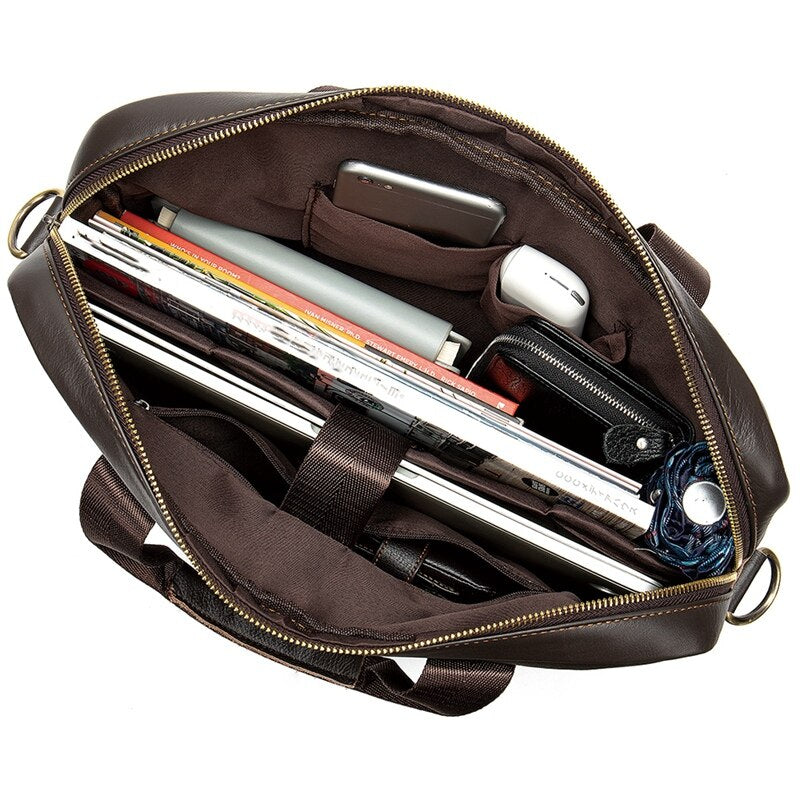 Messenger Bag Men'S Leather 14 Inch Laptop Bag Office Briefcase Business Tote Shoulder Bag Portable Handbag For Men - ebowsos