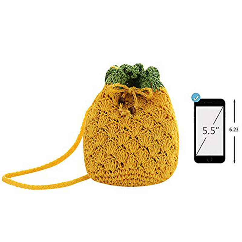 Mini Handbag Woven Pineapple Bag Straw Cross-Body Bag Weave Summer Beach Travel Satchel - ebowsos