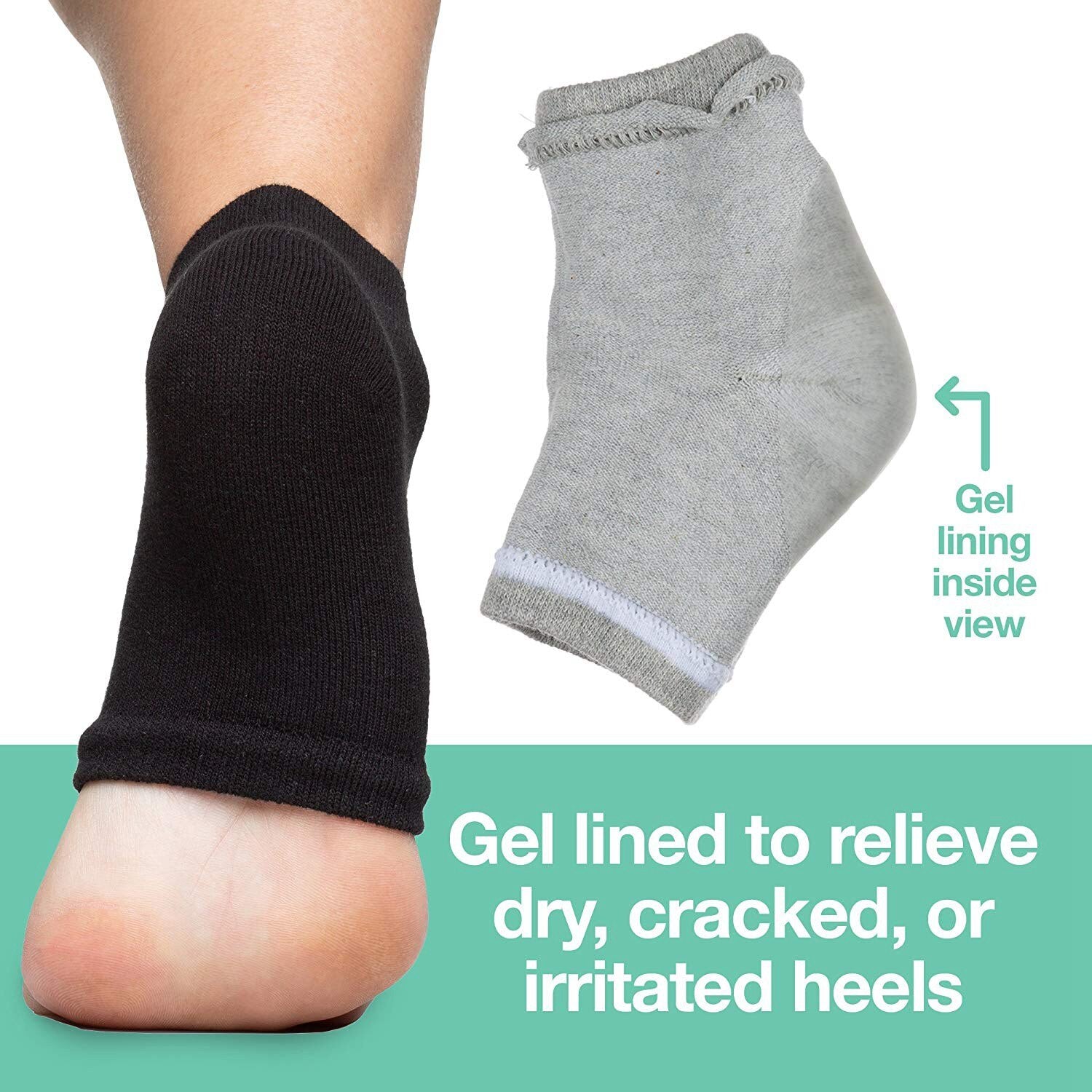 Moisturizing Heel Socks with Gel to Heal Dry Cracked Heels (Cotton, Black and Gray) - ebowsos