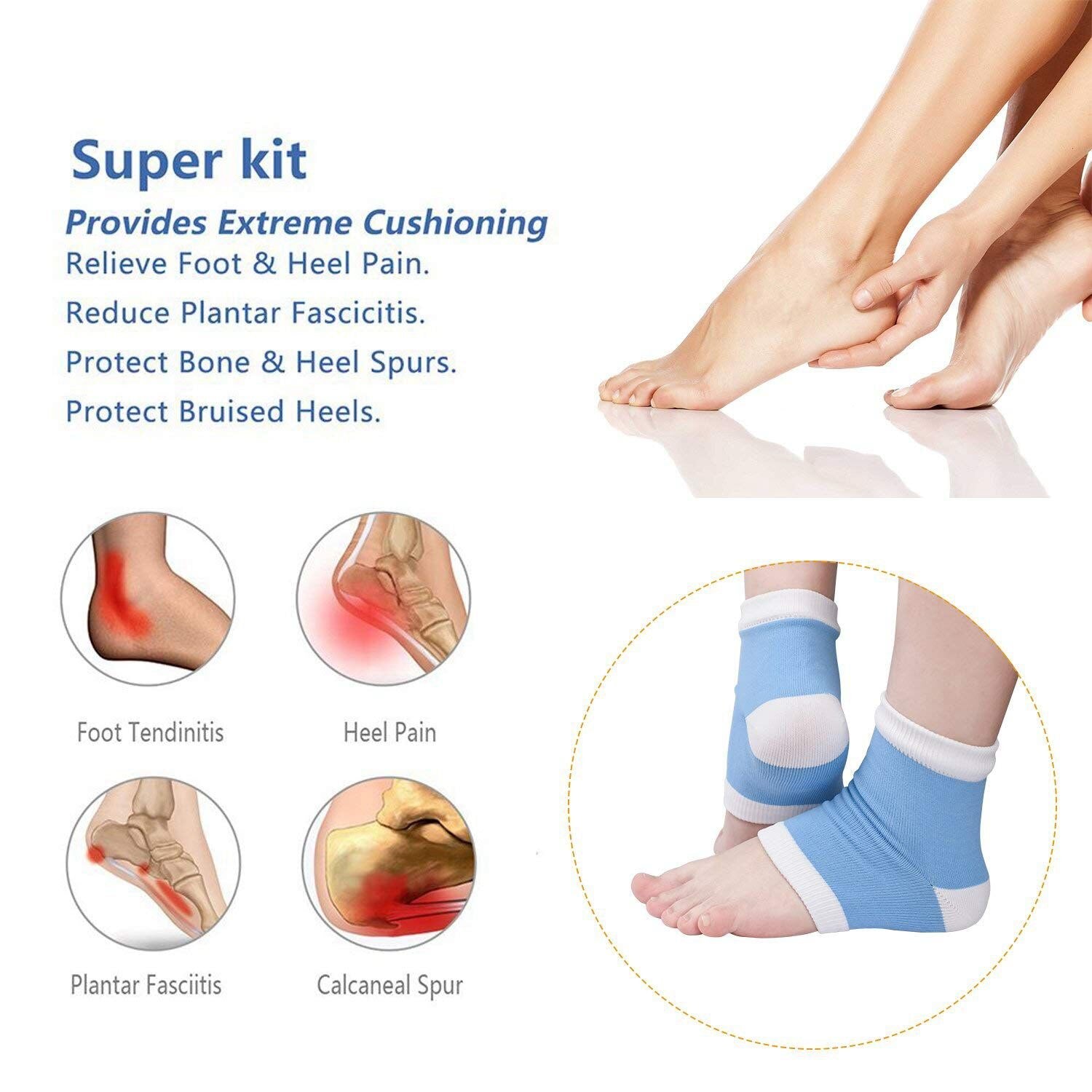 Moisturizing Socks, Heel Socks,Plantar Fasciitis Sleeve New Material Gel Socks for Dry Cracked Feet,Reduce Pressure on He - ebowsos