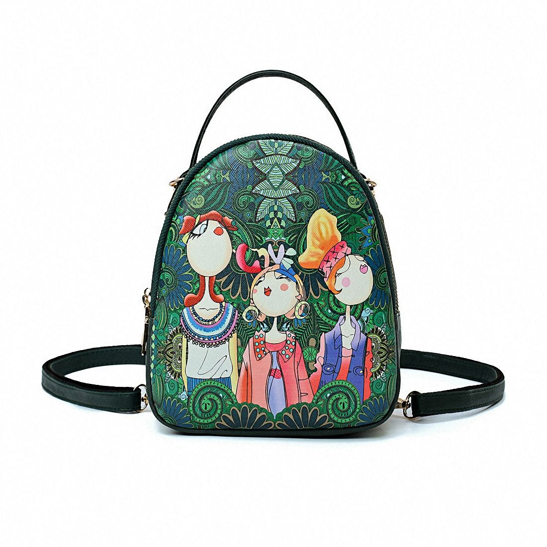 Ms. bag quilting forest girl printing green PU leather fashion trend shoulder bag - ebowsos