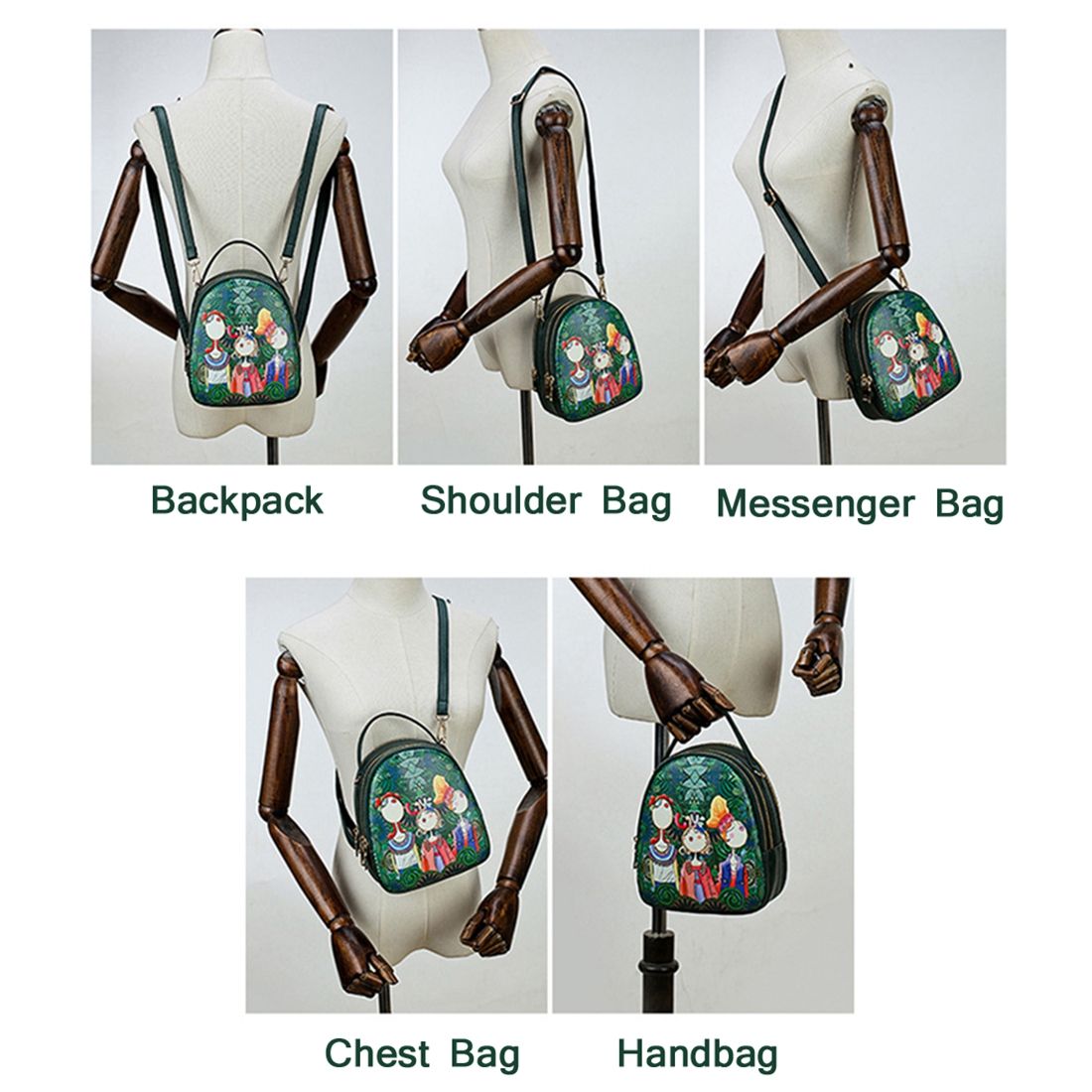 Ms. bag quilting forest girl printing green PU leather fashion trend shoulder bag - ebowsos