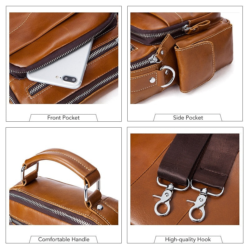 Mva Business Casual Bag Leather Crossbody Bag Vertical Shoulder Bag Fashion Men'S Bag Leather Briefcase - ebowsos