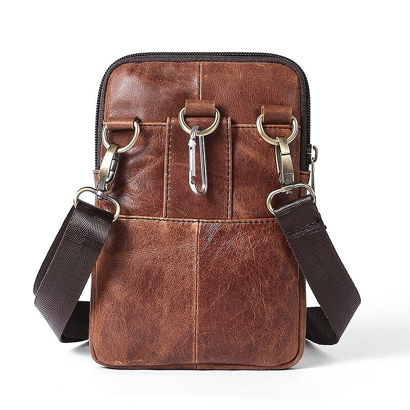Mva One-Shoulder Crossbody Bag Retro Leather Waist Bag Multi-Functional Bag Fashion Business Crossbody Bag - ebowsos