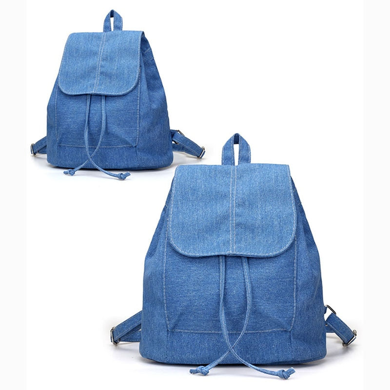 New Canvas Women Backpack Drawstring School Bags For Teenagers Girls Small Backpack Female Rucksack(Blue) - ebowsos