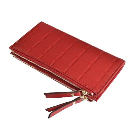 New Fashion Stereoscopic Square Women Wallets Embossed Wallet Female Clutch Double Zipper Purses Female wallet Gift Black - ebowsos