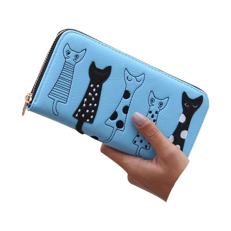 New Fashion Women Cat Wallet Long Cartoon purse Female Card Holder Lady clutch coin purse Female zipper 6 colors - ebowsos