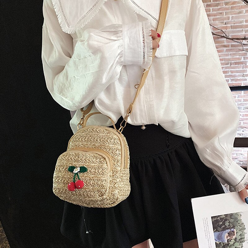 New Korean Version Of Straw Small Backpack Fashion Casual Backpack Wild Travel Backpack - ebowsos