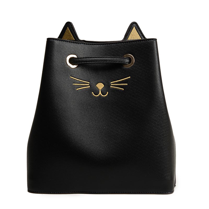 New Large Capacity PU Cute Cat Pattern Cross-Body Bags String-Drawn Single Shoulder Bags - ebowsos