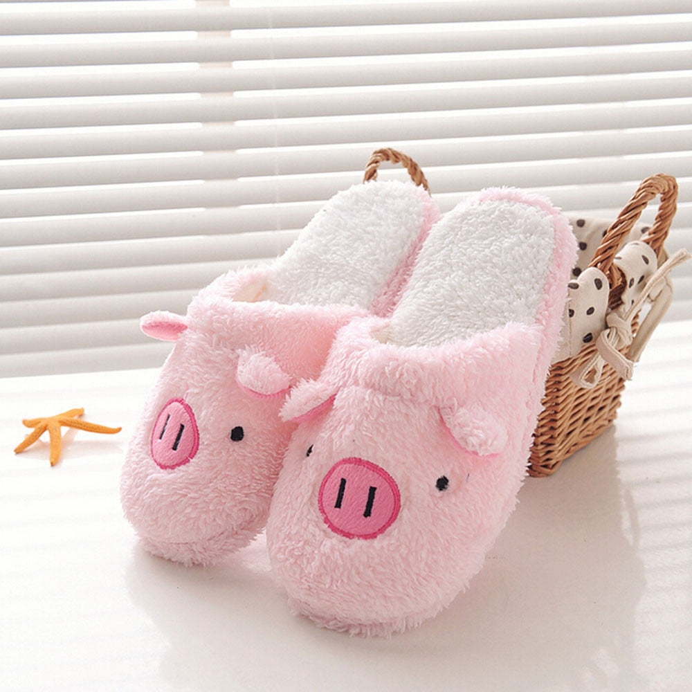 New Lovely Women Flip Flop Cute Pig Shape Home Floor Soft Stripe Slippers Female Shoes Girls Winter Spring Warm Shoes - ebowsos