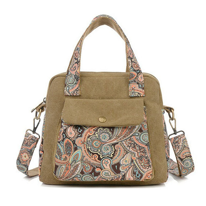 New Retro Women'S Handbag Canvas Flower Bag Women Messenger Bags Fashion Shoulder Crossbody Bag - ebowsos