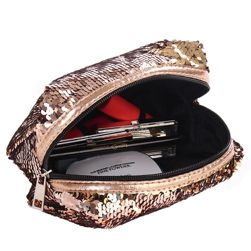 New Sequin Cosmetic Bag Color Reversible Sequin Pencil Bags Girls Cosmetic Case Gift - ebowsos