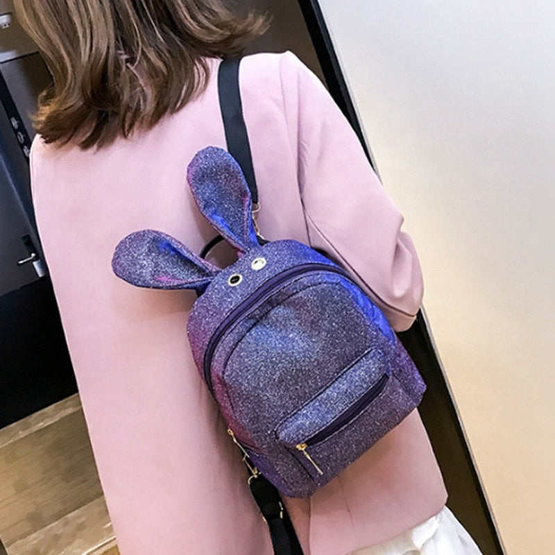 New Sequins Female Cute Rabbit Ears Backpack Shoulder Bag Student Travel Shoulder Bag - ebowsos