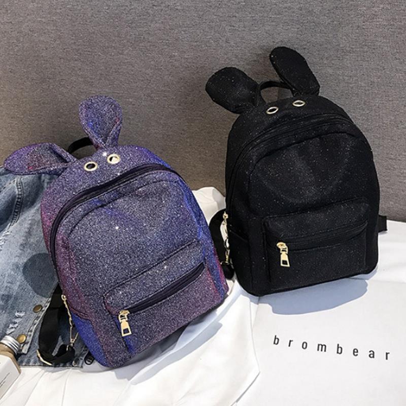 New Sequins Female Cute Rabbit Ears Backpack Shoulder Bag Student Travel Shoulder Bag - ebowsos