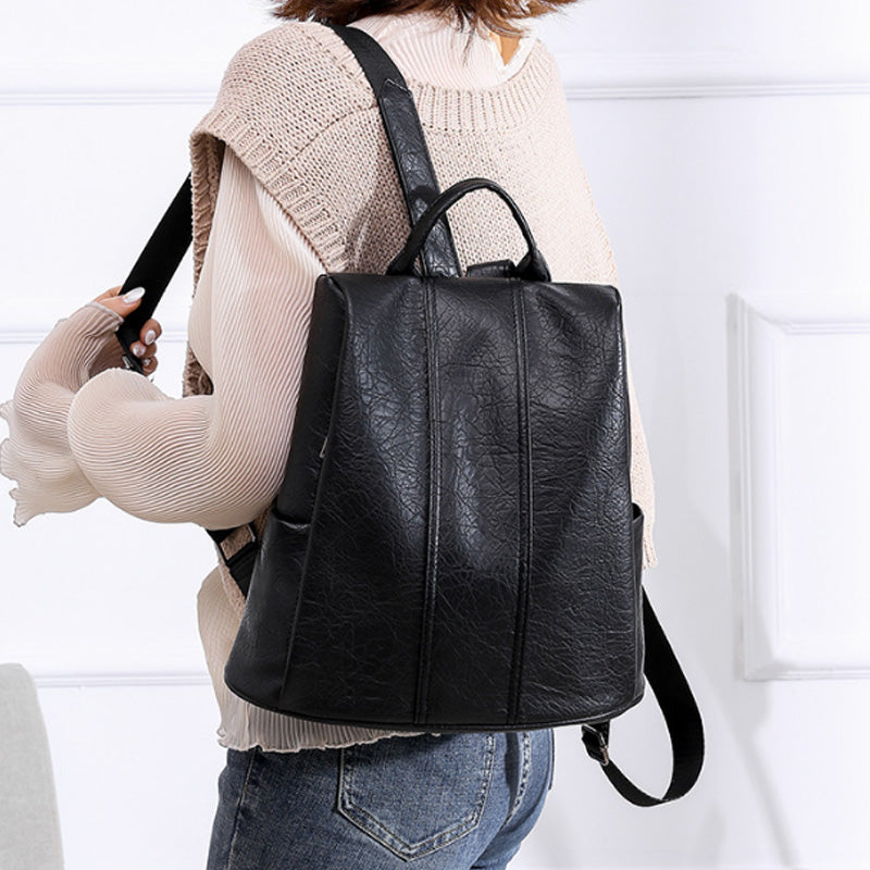 New Shoulder Bag Large Capacity Simple Personality Anti-Theft Bag Casual Wild Soft Leather Backpack - ebowsos