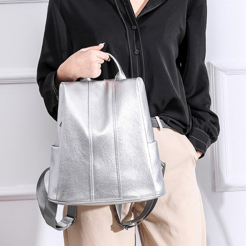 New Shoulder Bag Large Capacity Simple Personality Anti-Theft Bag Casual Wild Soft Leather Backpack - ebowsos