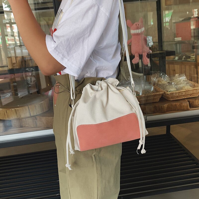 New Small Fresh Canvas Bag Female Student Sen Literary Drawstring Shoulder Bag - ebowsos