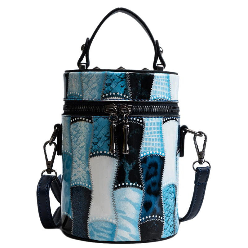 New Style Cylinder Bag Women Diagonal Cross Bucket Bag Personalized Print Shoulder Bag Evening Clutch Bags Barrel-Shaped - ebowsos