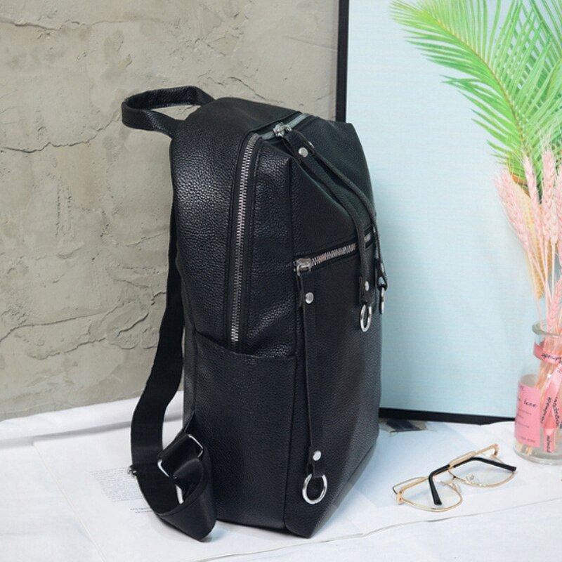 New Tide Bag Female Korean Version Of The Pu Soft Leather Student Bag Fashion Simple Handbag Backpack - ebowsos