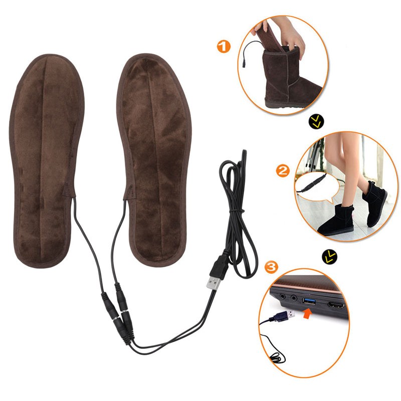 New USB Electric Powered Plush Fur Heating Insoles Winter Keep Warm Foot Shoes Insole - ebowsos