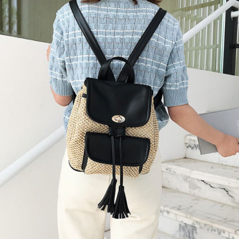 New Wave Summer Straw Versatile Fashion Tassel Student Backpack Travel Bag - ebowsos