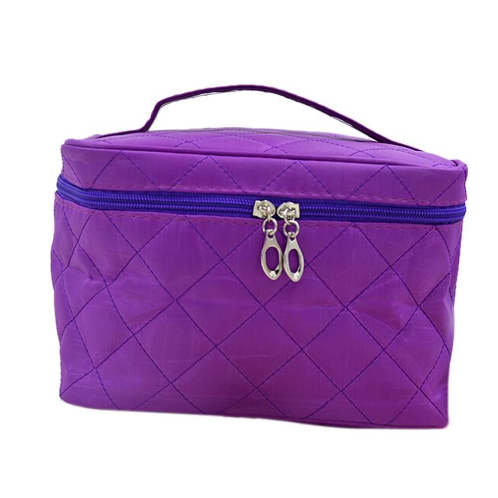 New Zipper Cosmetic  Make up Bag Handle Train Case Purse-S purple - ebowsos