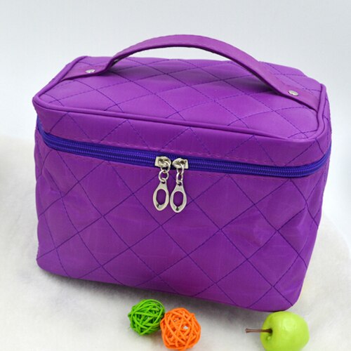 New Zipper Cosmetic  Make up Bag Handle Train Case Purse-S purple - ebowsos