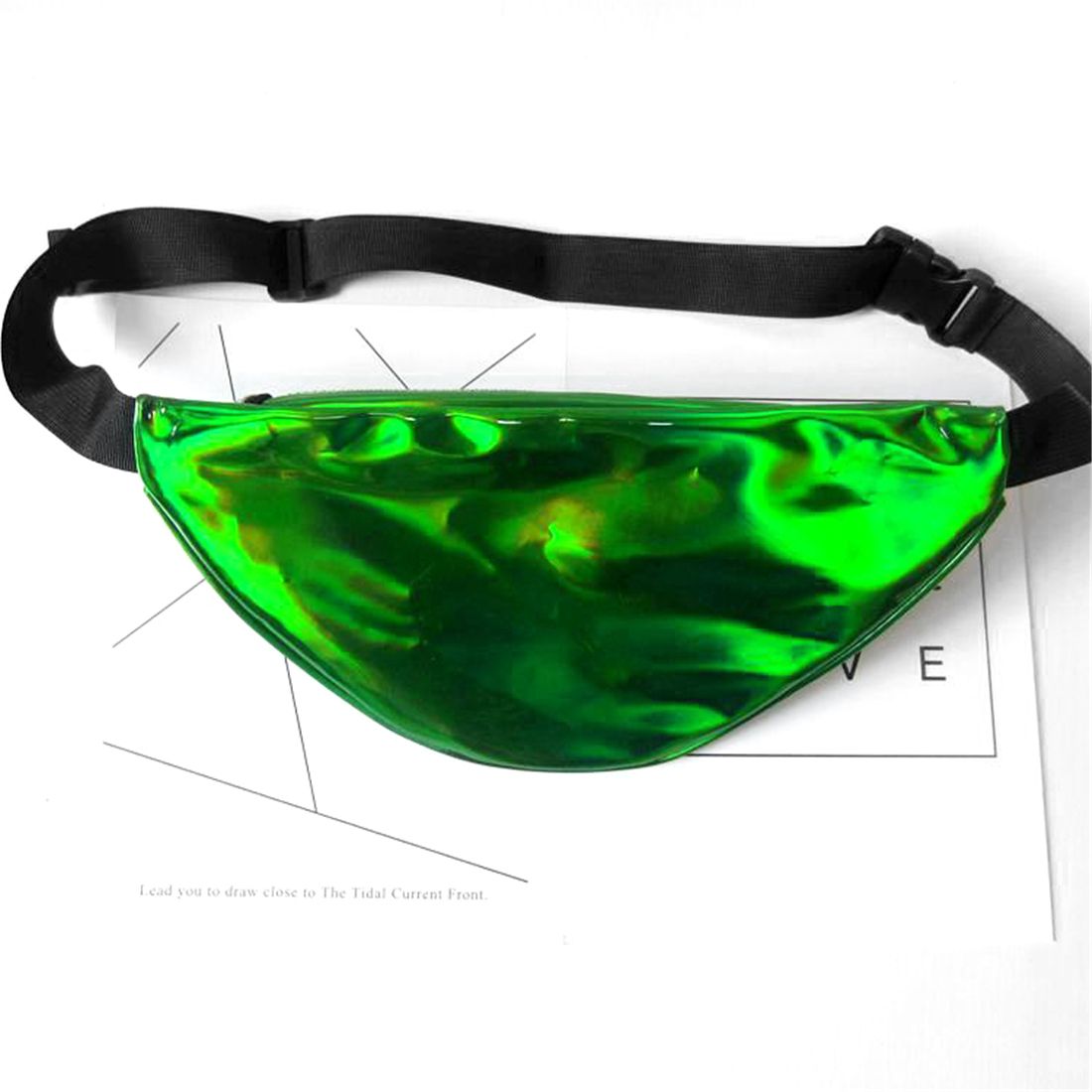 Personality fashion laser-reflective pockets women Messenger bag sport working multi-functional cas register bag chest ba - ebowsos