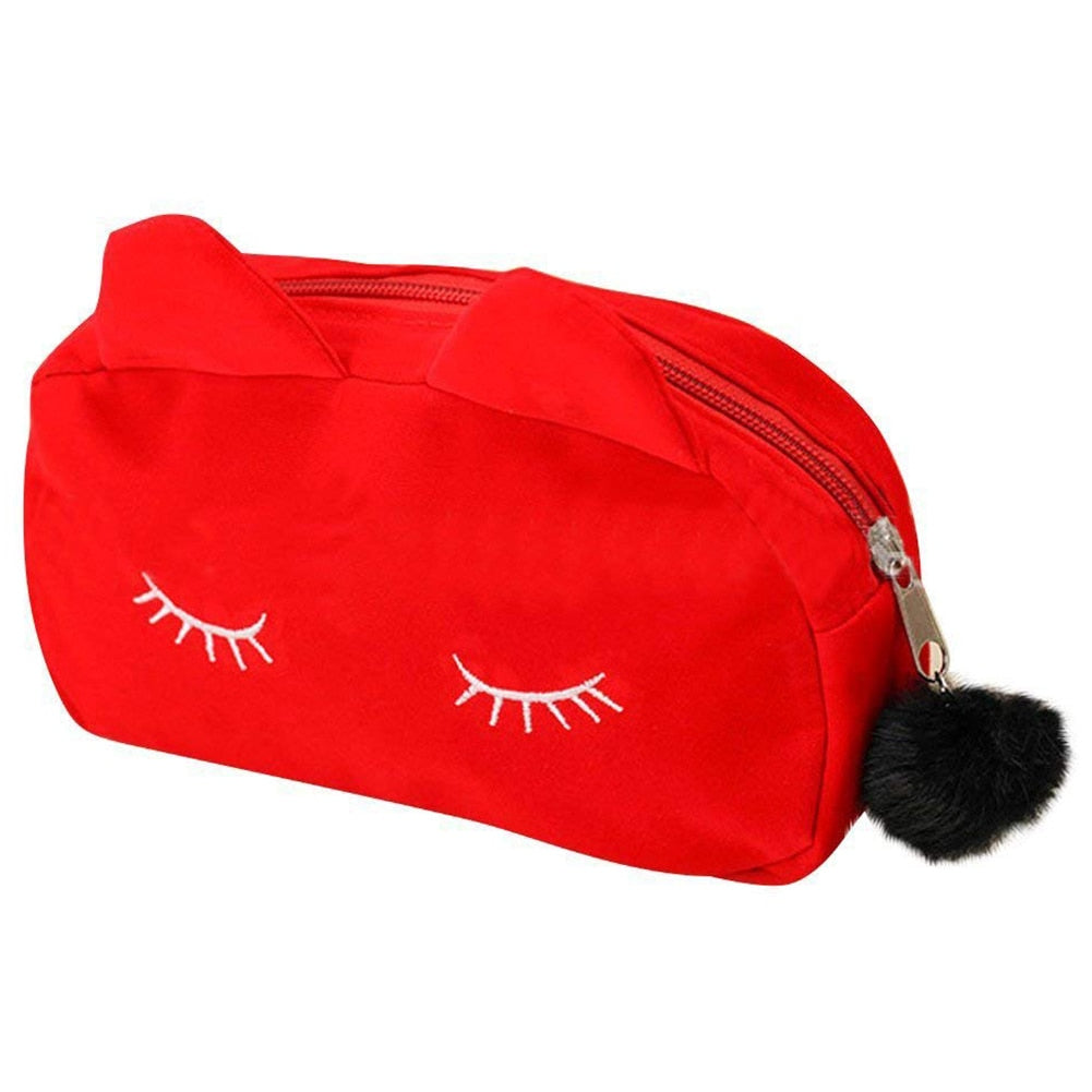 Portable Cartoon Pattern Cosmetic Bag Makeup Bags Pen Pencil Pouch Case Red - ebowsos