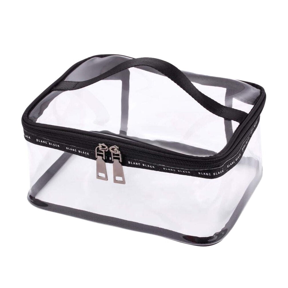 Portable Clear Makeup Bag Zipper Waterproof Transparent Travel Storage Pouch Cosmetic Toiletry Bag With Handle(2 Pack) Bl - ebowsos