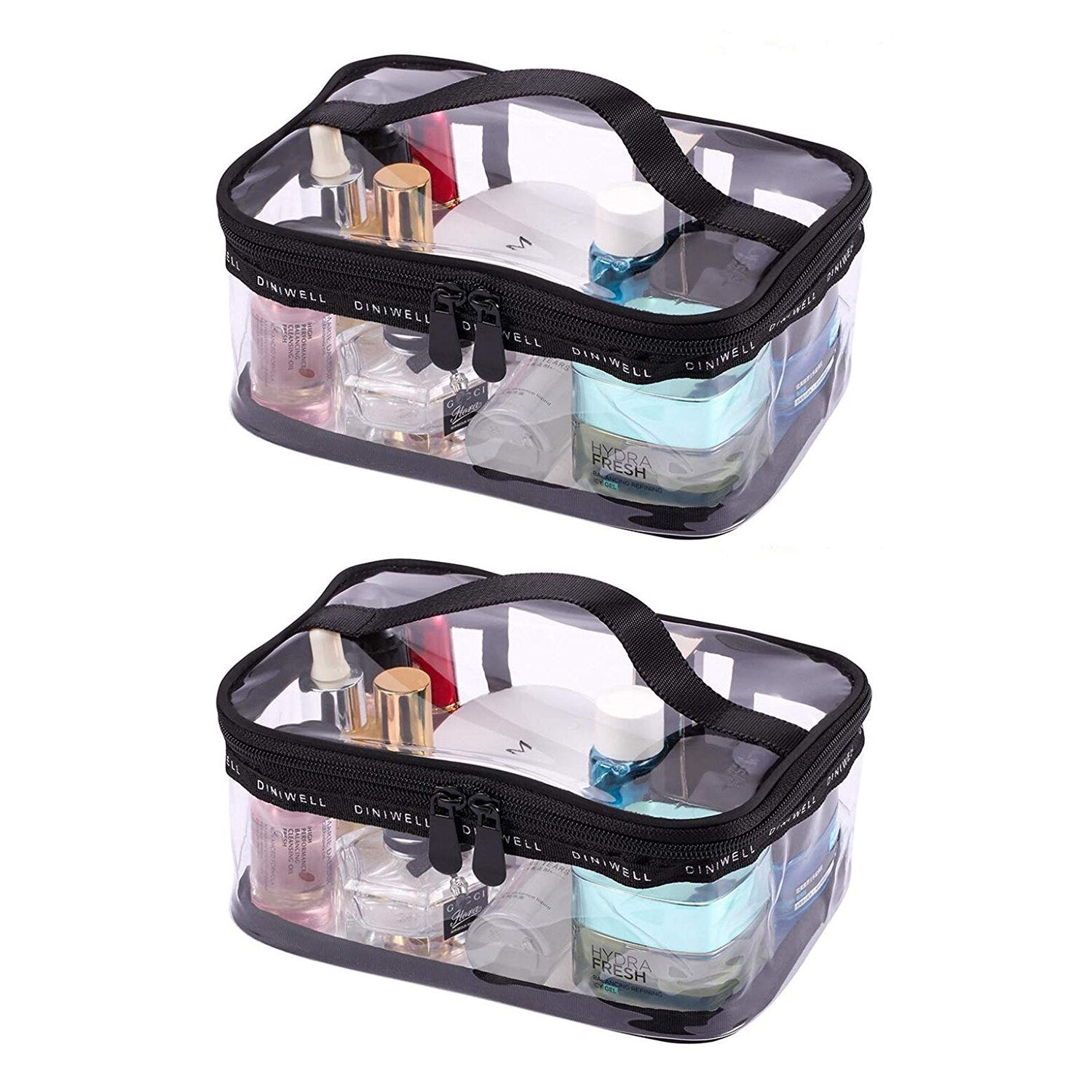 Portable Clear Makeup Bag Zipper Waterproof Transparent Travel Storage Pouch Cosmetic Toiletry Bag With Handle(2 Pack) Bl - ebowsos