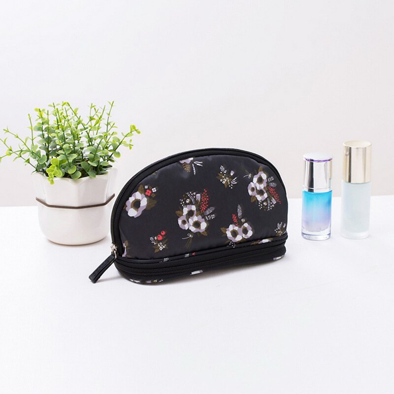 Portable Cosmetic Bag Double Layer Travel Makeup Pouch Bags Circular Woman Make Up Bag - ebowsos