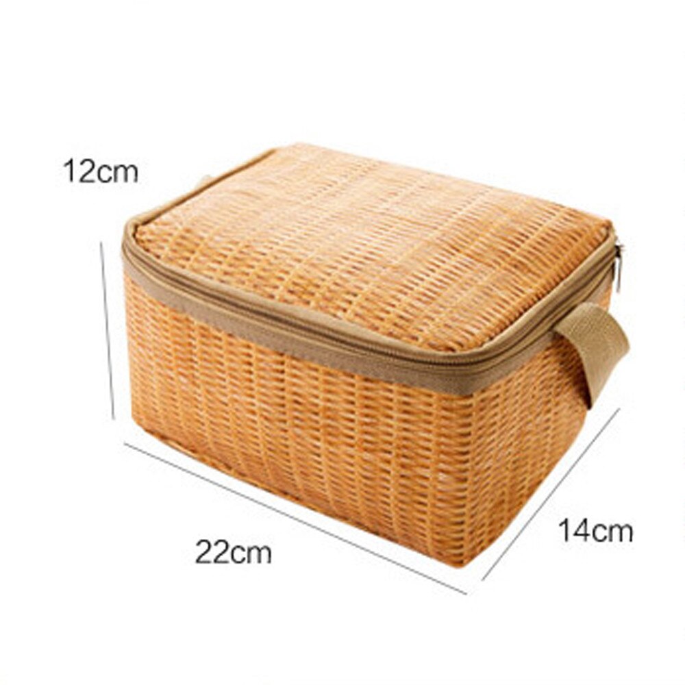 Portable Imitation Rattan Lunch Bags Insulated Thermal Cooler Lunch Box Tote Storage Bag Container Food Picnic Bag - ebowsos