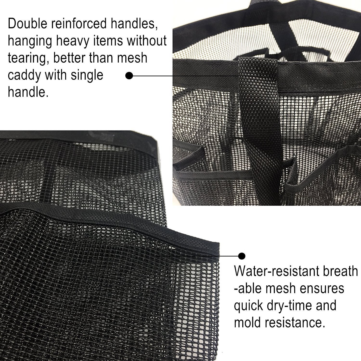 Portable Mesh Shower Caddy, Quick Dry Shower Tote Hanging Bath & Toiletry Organizer Bag 9 Storage Pockets, Double Handles - ebowsos