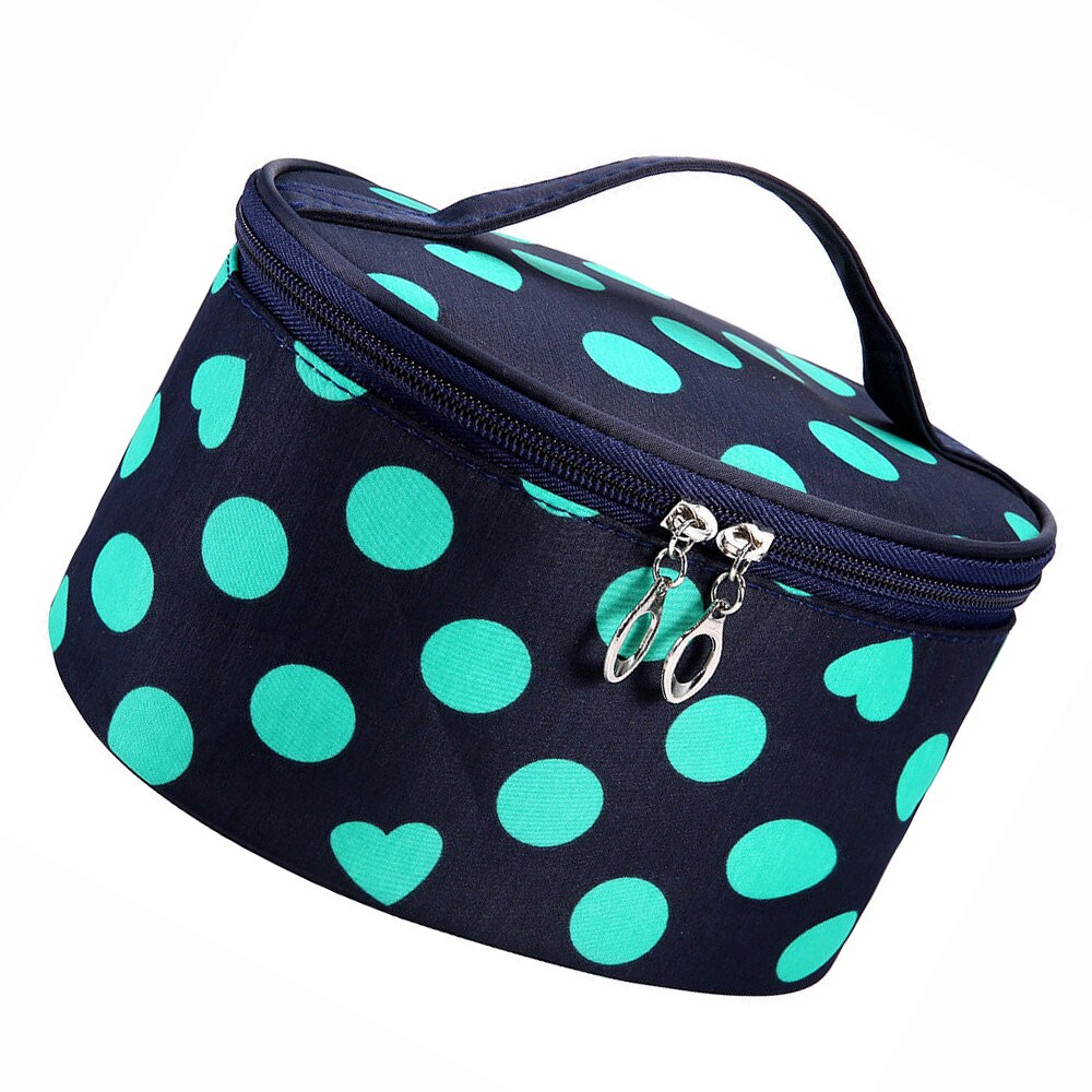 Portable Waterproof Multifunction Dot Love Heart Cosmetic Bag Travel Package Makeup Bag Case Green - ebowsos