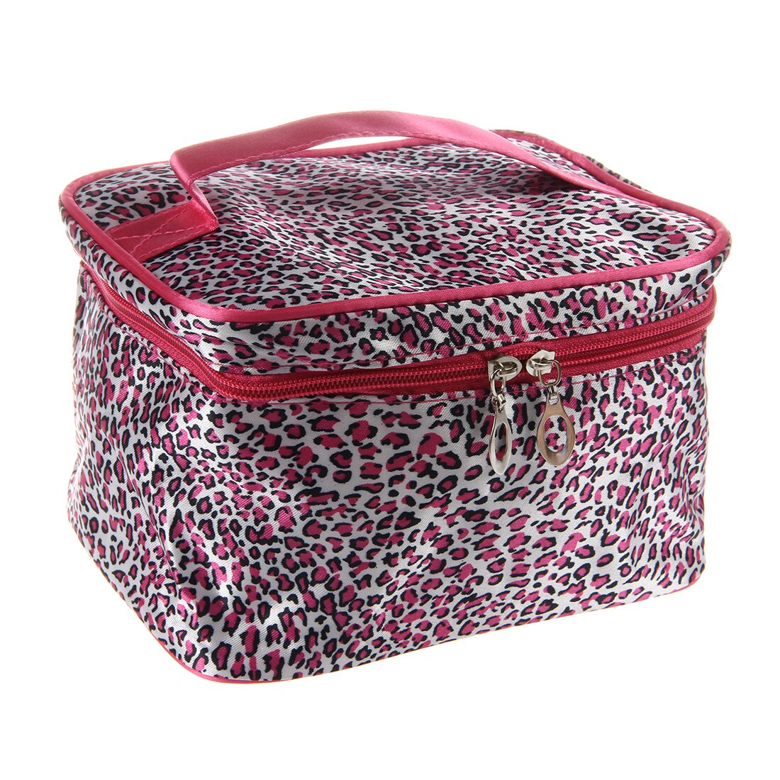 Portable Waterproof Multifunction Leopard PU Plaid Cosmetic Bag Makeup Bag Case Rose red - ebowsos