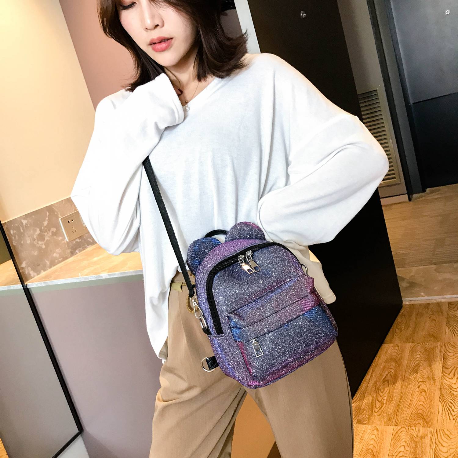 Portable Women Sequins Backpack Girls Mini School Bags For Teenage Girls Backpack Women Small Travel Bag - ebowsos