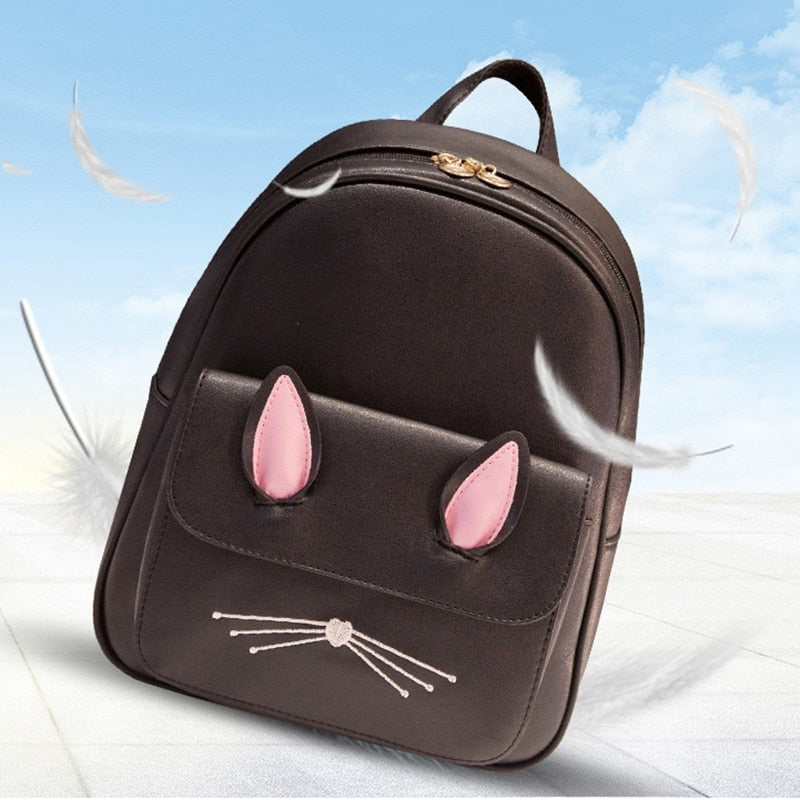 Pu Backpack Cute Cat Backpack Daypack Portable Shoulder Bag - ebowsos