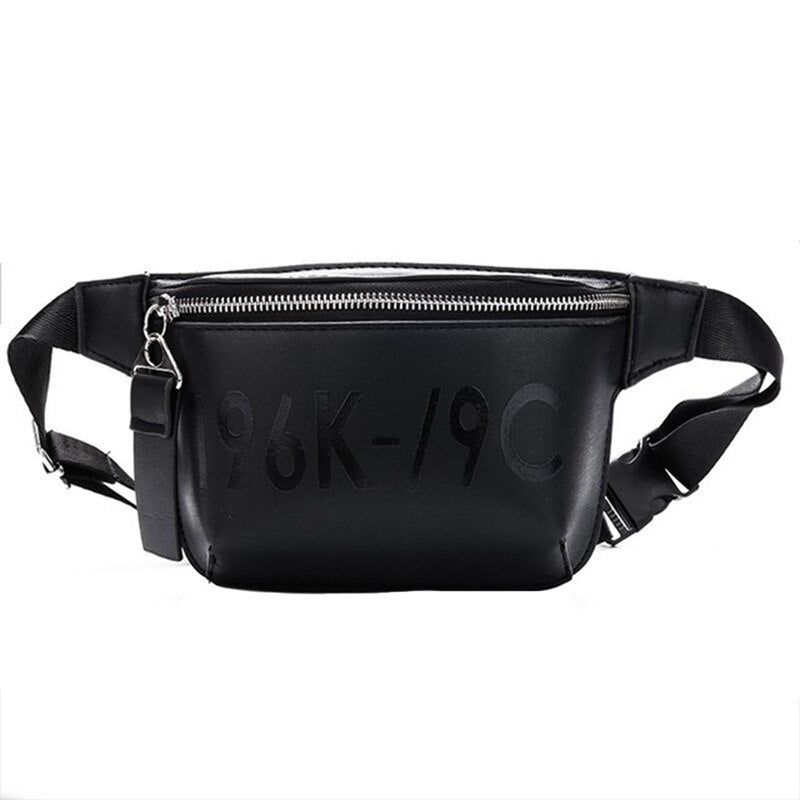 Pu Leather Black Waist Bag Women Fanny Pack Fashion Belt Bag Female Mobile Packs Messenger Bags Coin Purse - ebowsos