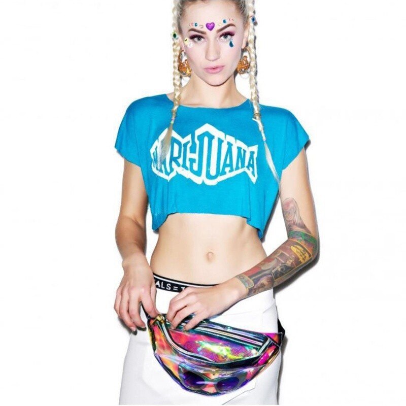 Punk Lady Girl Retro Rainbow Transparent Fanny Pack Bum Women Purse Waist Bag - ebowsos